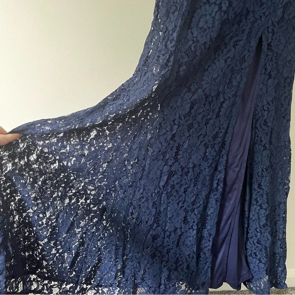Lulus Caterina Navy Blue Floral Off The Shoulder Slit Maxi Dress Medium - Picture 5 of 14